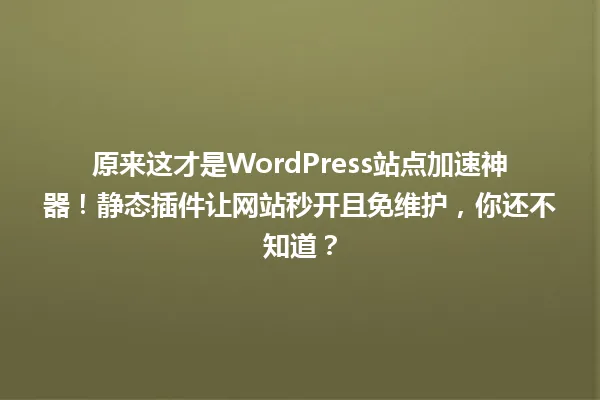 原来这才是WordPress站点加速神器！静态插件让网站秒开且免维护，你还不知道？ 一