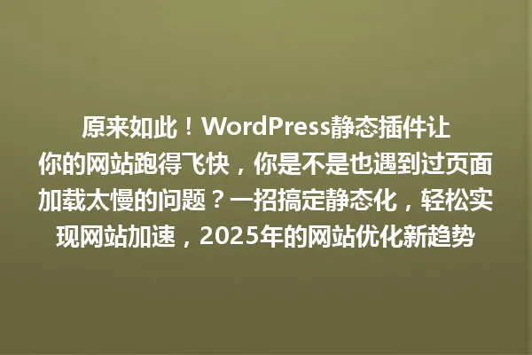 原来如此！WordPress静态插件让你的网站跑得飞快，你是不是也遇到过页面加载太慢的问题？一招搞定静态化，轻松实现网站加速，2025年的网站优化新趋势，静待插件真香！ 一