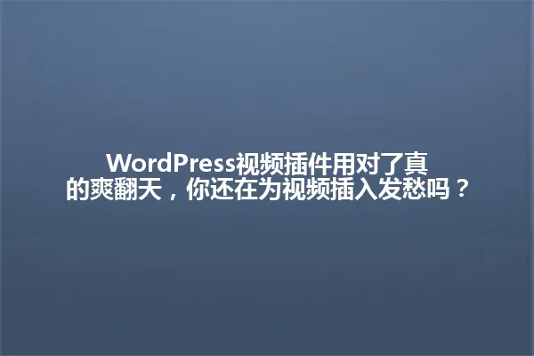 WordPress视频插件用对了真的爽翻天,你还在为视频插入发愁吗? 一