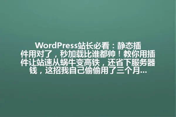 WordPress站长必看:静态插件用对了,秒加载比谁都帅!教你用插件让站速从蜗牛变高铁,还省下服务器钱,这招我自己偷偷用了三个月... 一