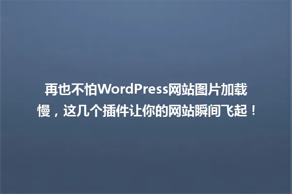 再也不怕WordPress网站图片加载慢,这几个插件让你的网站瞬间飞起! 一