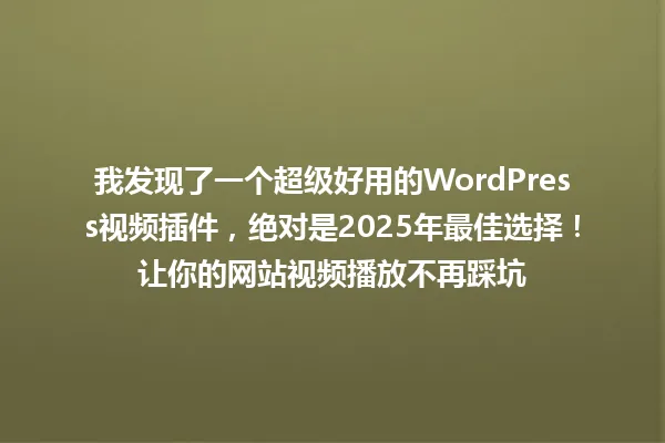 我发现了一个超级好用的WordPress视频插件,绝对是2025年最佳选择!让你的网站视频播放不再踩坑 一