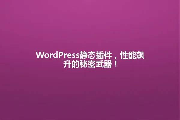 WordPress静态插件，性能飙升的秘密武器！ 一