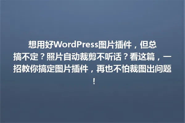 想用好WordPress图片插件,但总搞不定?照片自动裁剪不听话?看这篇,一招教你搞定图片插件,再也不怕裁图出问题! 一
