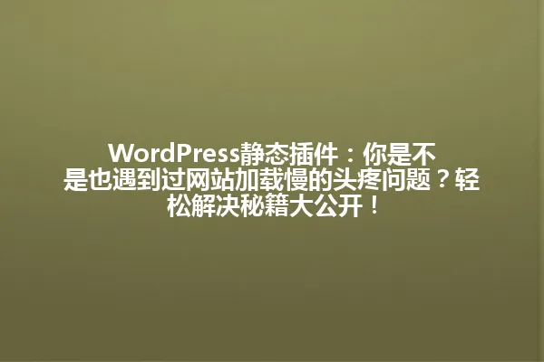 WordPress静态插件:你是不是也遇到过网站加载慢的头疼问题?轻松解决秘籍大公开! 一