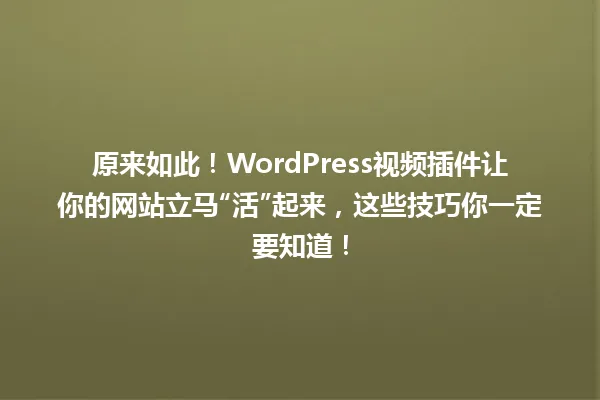 原来如此！WordPress视频插件让你的网站立马“活”起来，这些技巧你一定要知道！ 一