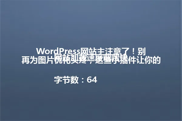 WordPress网站主注意了！别再为图片优化头疼，这些小插件让你的网站加载速度嗖嗖快

字节数：64 一