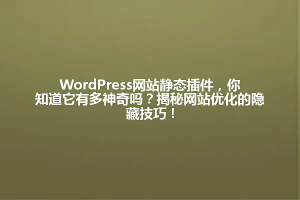 WordPress网站静态插件,你知道它有多神奇吗?揭秘网站优化的隐藏技巧! 一