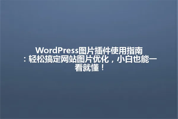 WordPress图片插件使用指南:轻松搞定网站图片优化,小白也能一看就懂! 一