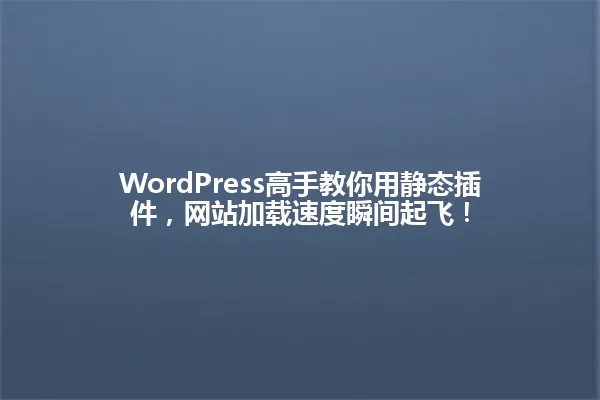 WordPress高手教你用静态插件,网站加载速度瞬间起飞! 一
