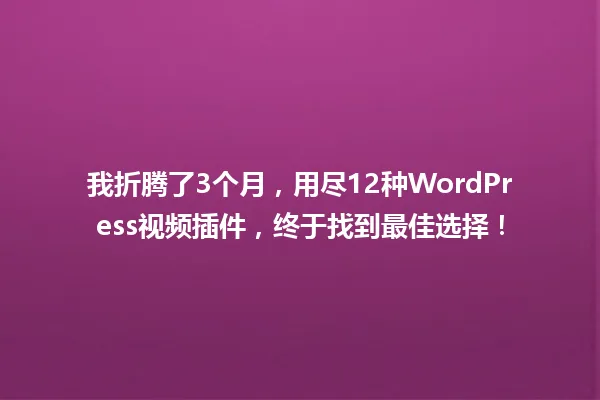 我折腾了3个月,用尽12种WordPress视频插件,终于找到最佳选择! 一