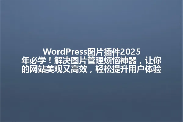 WordPress图片插件2025年必学！解决图片管理烦恼神器，让你的网站美观又高效，轻松提升用户体验 一