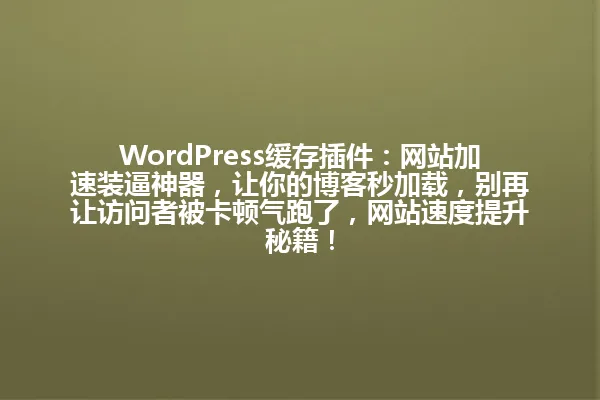 WordPress缓存插件:网站加速装逼神器,让你的博客秒加载,别再让访问者被卡顿气跑了,网站速度提升秘籍! 一