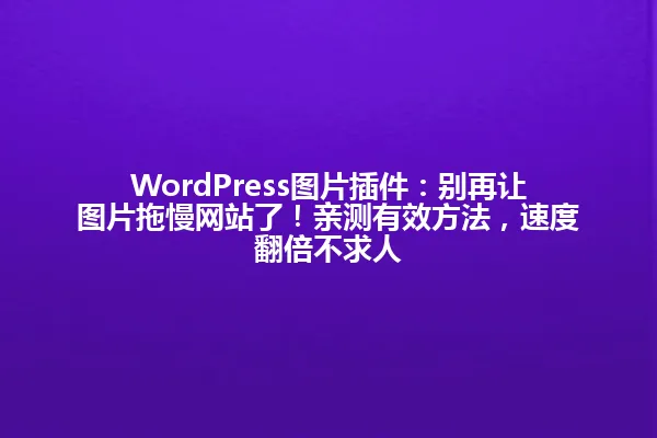 WordPress图片插件:别再让图片拖慢网站了!亲测有效方法,速度翻倍不求人 一