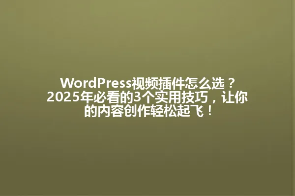 WordPress视频插件怎么选?2025年必看的3个实用技巧,让你的内容创作轻松起飞! 一