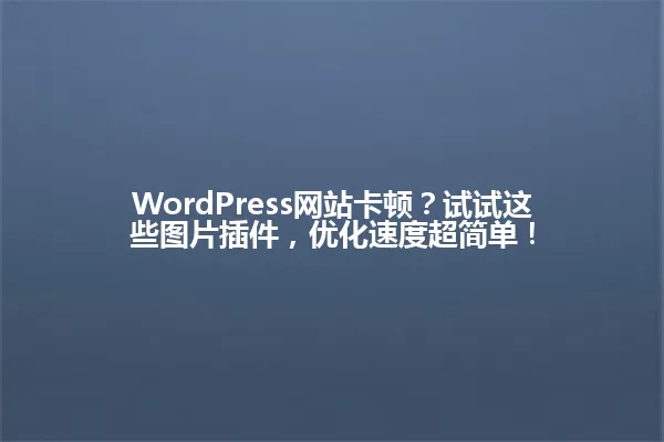 WordPress网站卡顿?试试这些图片插件,优化速度超简单! 一