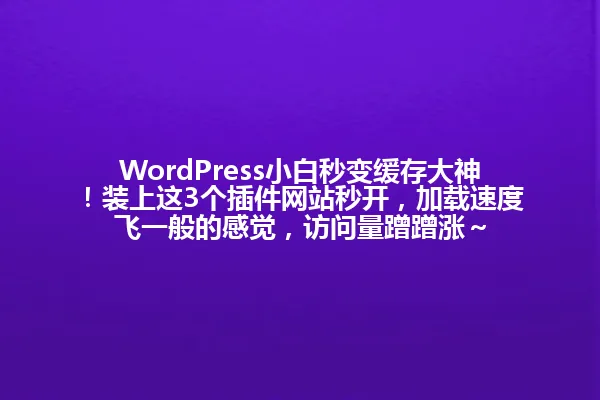 WordPress小白秒变缓存大神!装上这3个插件网站秒开,加载速度飞一般的感觉,访问量蹭蹭涨~ 一