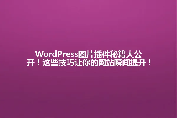 WordPress图片插件秘籍大公开!这些技巧让你的网站瞬间提升! 一