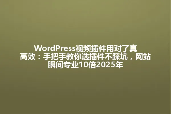 WordPress视频插件用对了真高效：手把手教你选插件不踩坑，网站瞬间专业10倍2025年 一