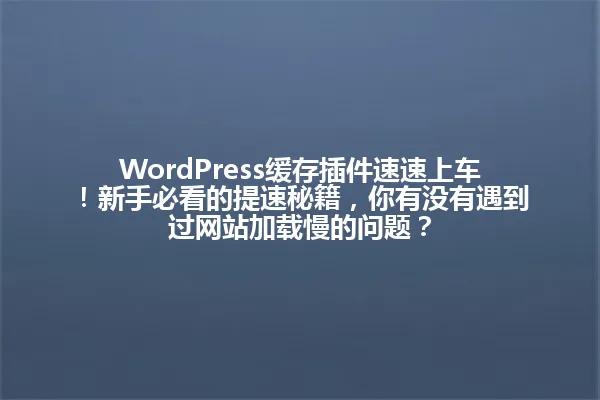 WordPress缓存插件速速上车!新手必看的提速秘籍,你有没有遇到过网站加载慢的问题? 一